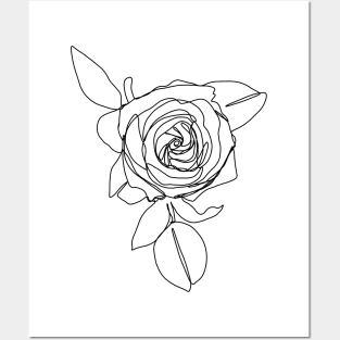 Rose Flower With Leaves One Line Art Posters and Art